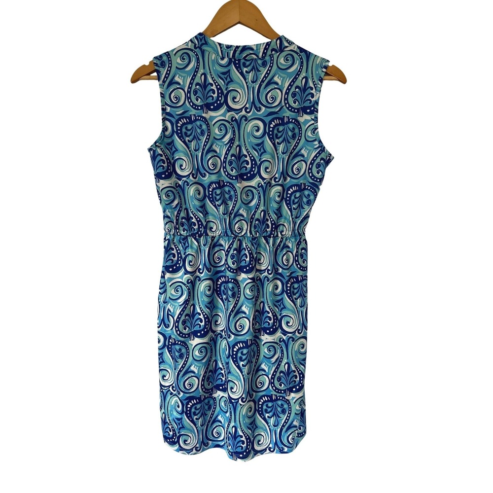 Stella Parker UPF 30 Sun Protection Paisley Drawstring Mini Dress S Blue Resort - Picture 2 of 9